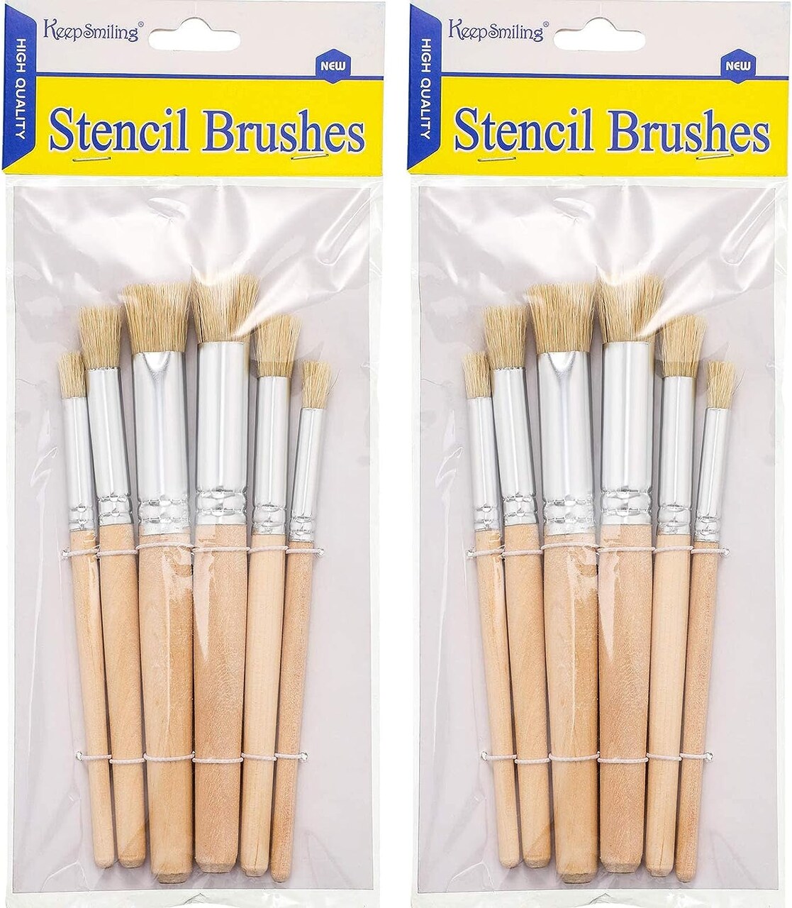 Wooden Stencil Brushes Natural Stencil Bristle Brushes Dome Art Painting  Brushes Wood Paint Template Brush for Acrylic Oil Watercolor Art Painting  DIY Crafts Card Making Supplies, 3 Sizes (6 Pieces)